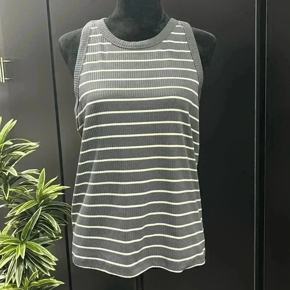 Gap Rib Knit Round neck,tank top/shell, stripe, stretch,gray and ivory - Picture 1 of 9